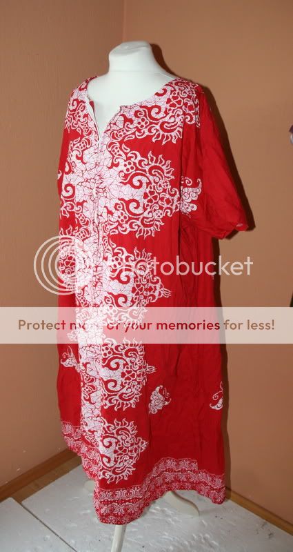 86) Gebatikter Baumwoll Kaftan Hauskleid Gr. L/XL